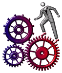 businessman climbing gears